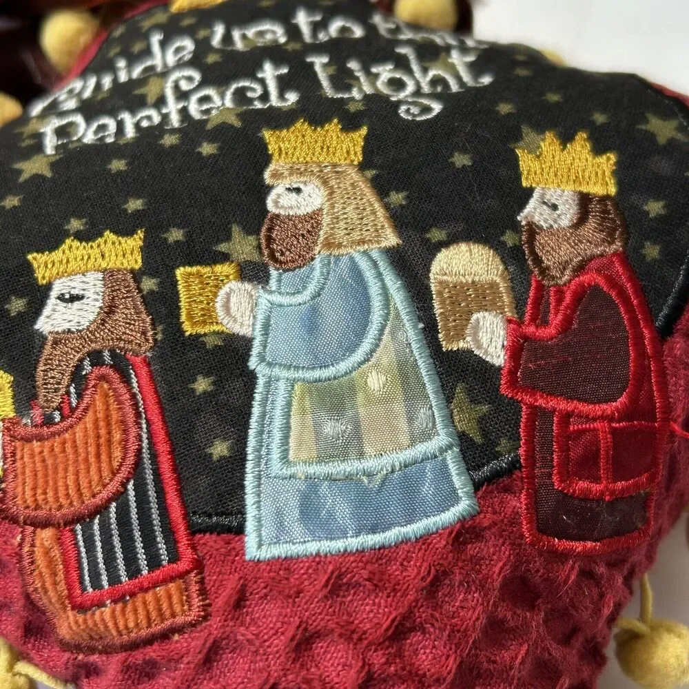 Christmas Wisemen 'Guide Us to Thy Perfect Light' Holiday Hanging Pillow Pompoms